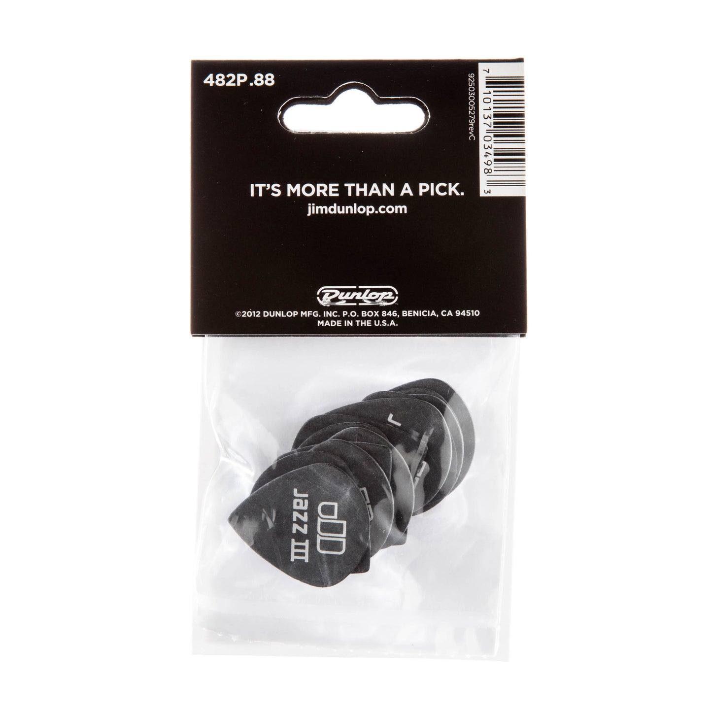 Jim Dunlop DUNLOP TORTEX PITCH BLACK .88mm JAZZ III GUITAR PICK PLAYER'S PACK 12-PACK - 482P088