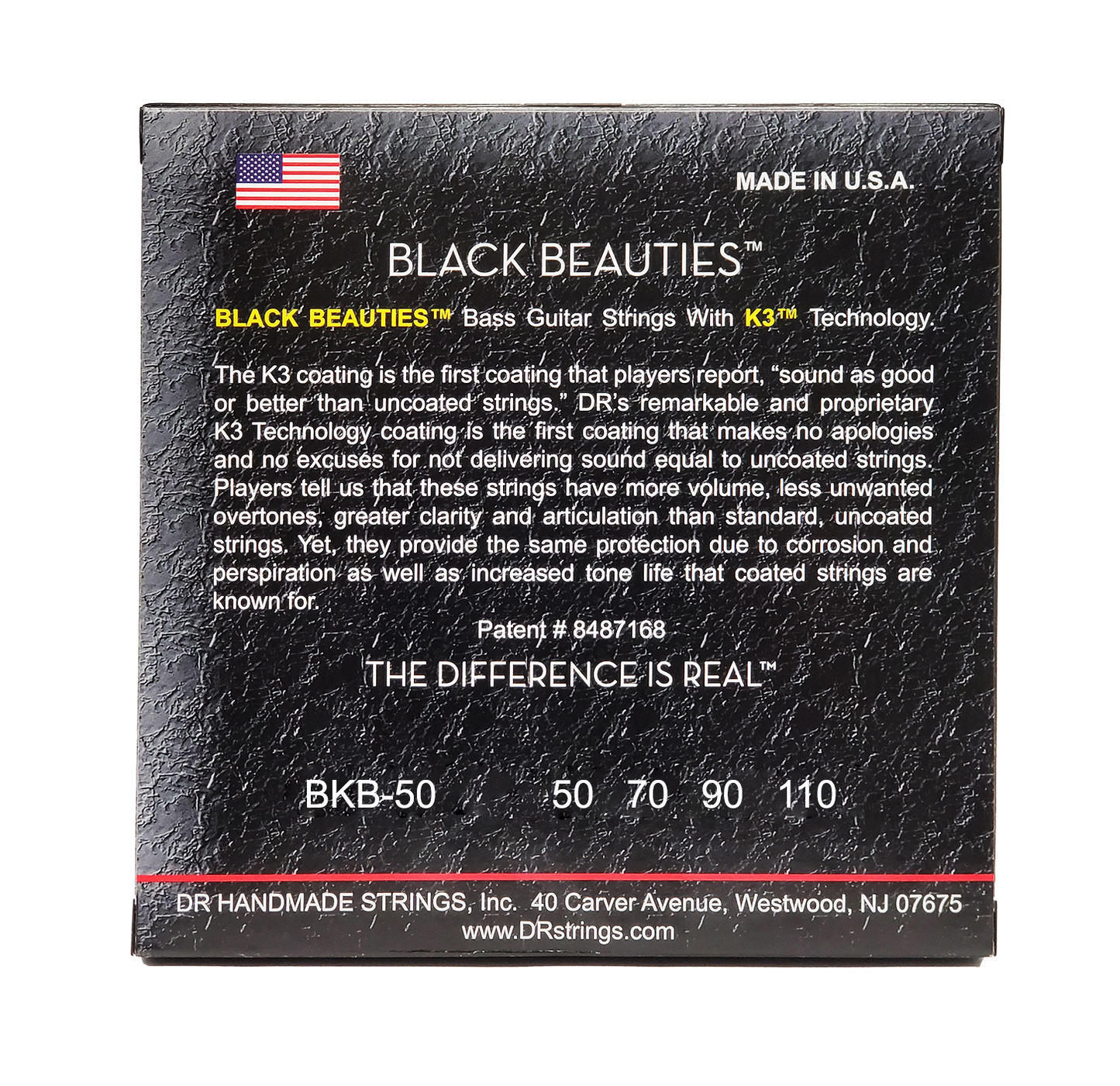DR Strings DR Black Beauties Black Coated Electric Bass Strings Long Scale Set - 4-String 50-110 BKB-50