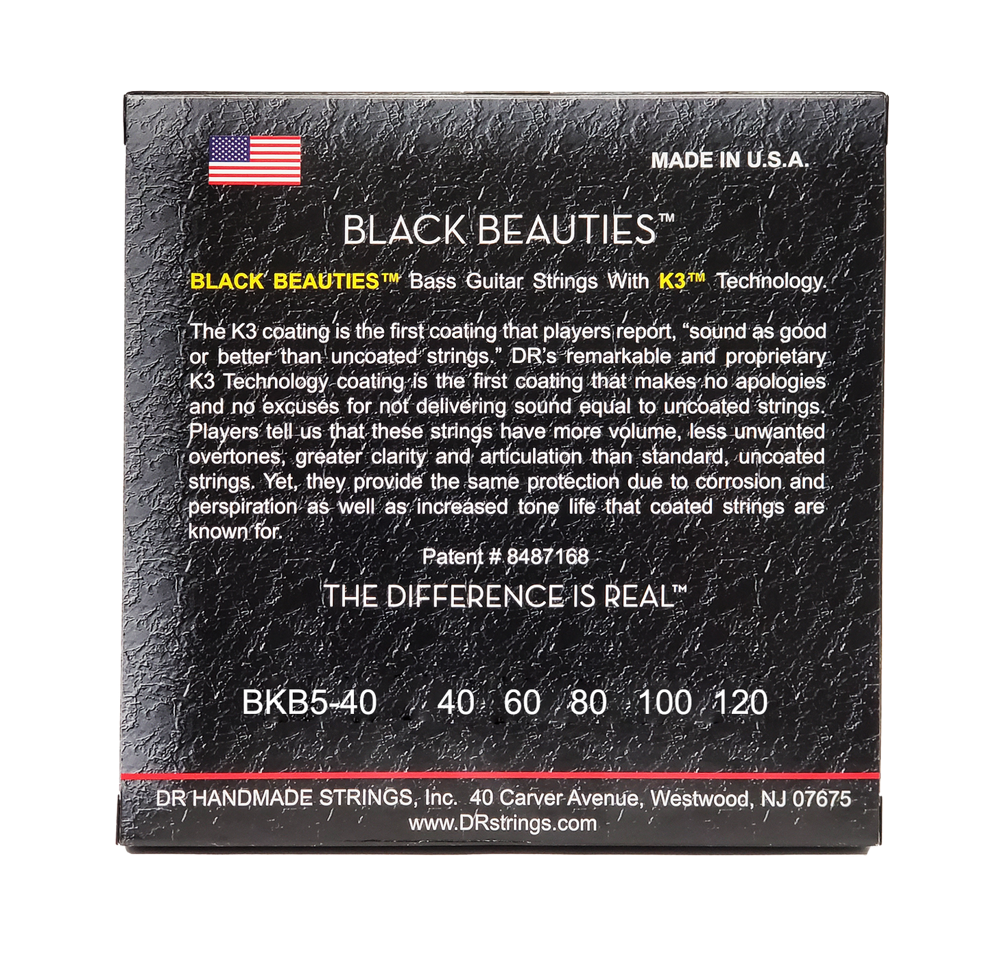 DR Strings DR Black Beauties Black Coated Electric Bass Strings Long Scale Set - 5-String 40-120 BKB5-40