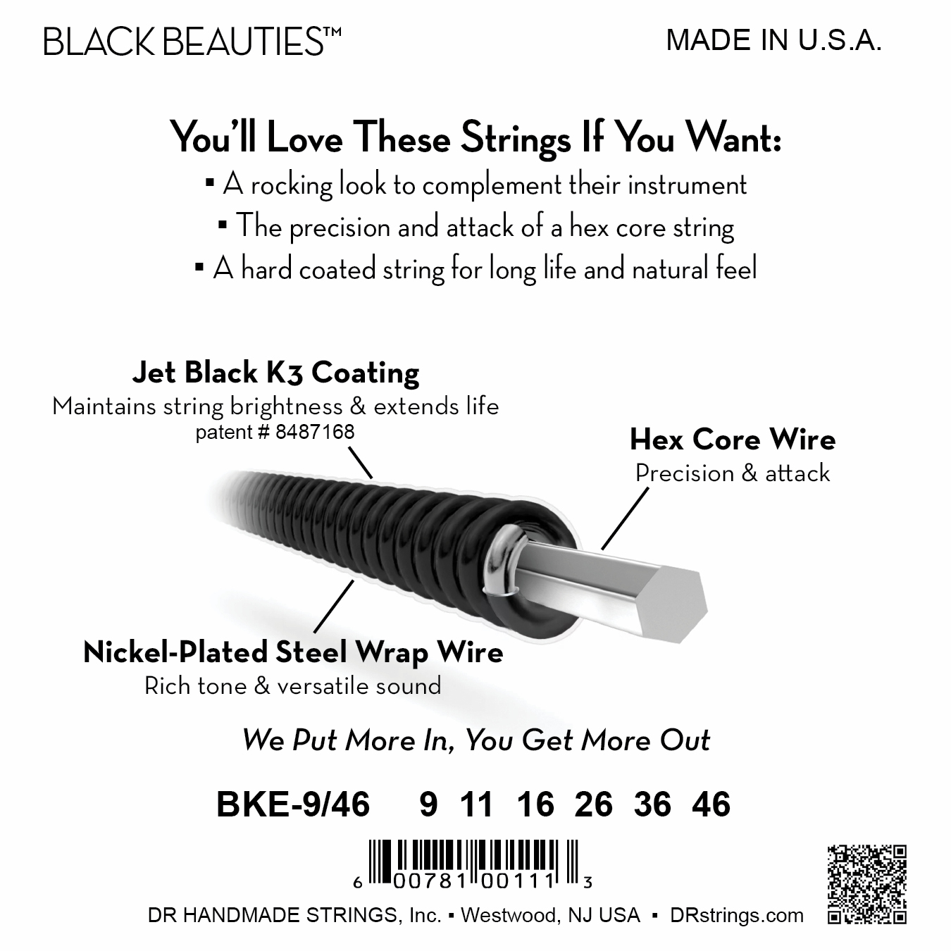 DR Strings DR Black Beauties Hi-Performance Coated Electric Guitar String Set - 09-46 Light-Medium BKE-9/46