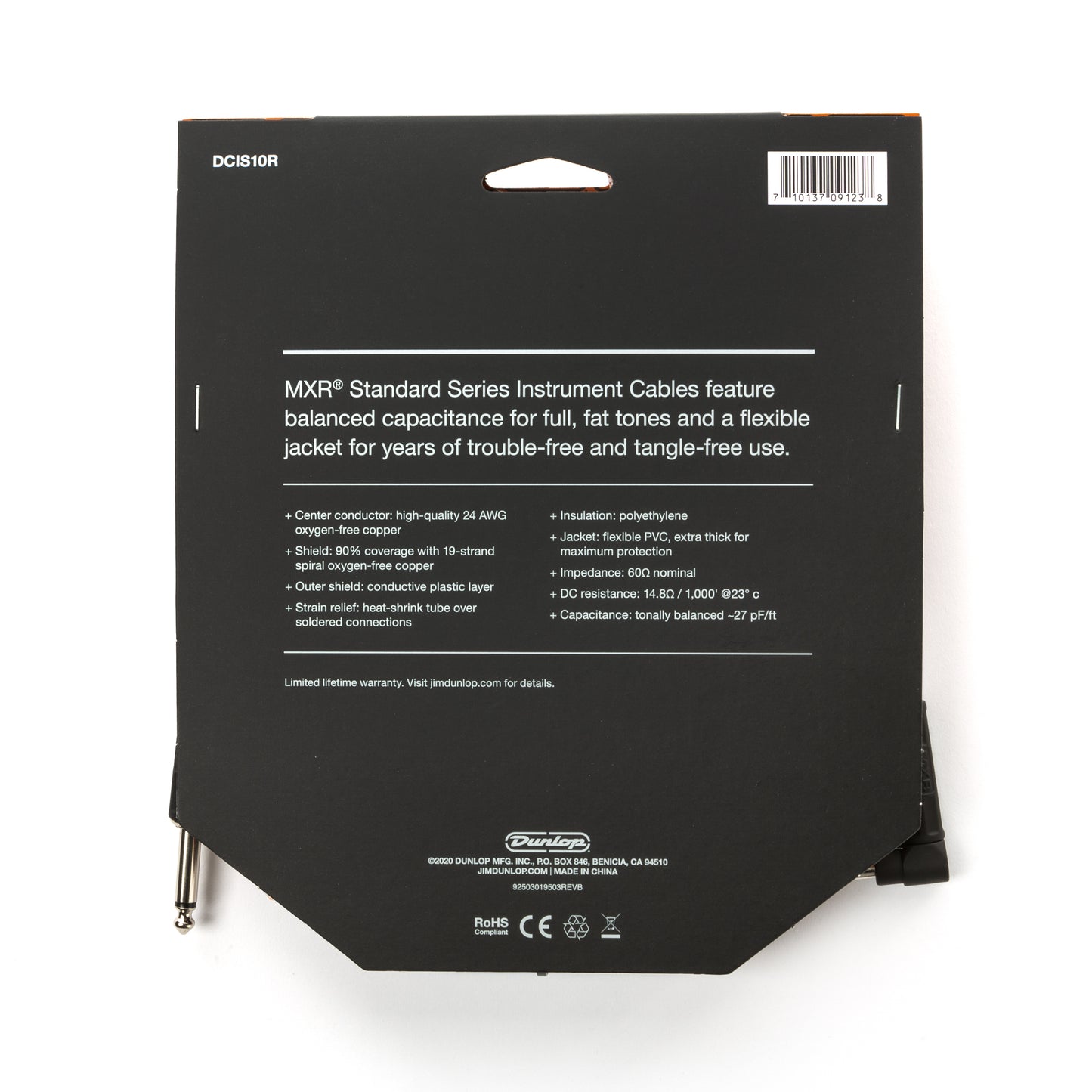Cry Baby MXR STANDARD INSTRUMENT CABLE - RIGHT / STRAIGHT 10 FT - DCIS10R