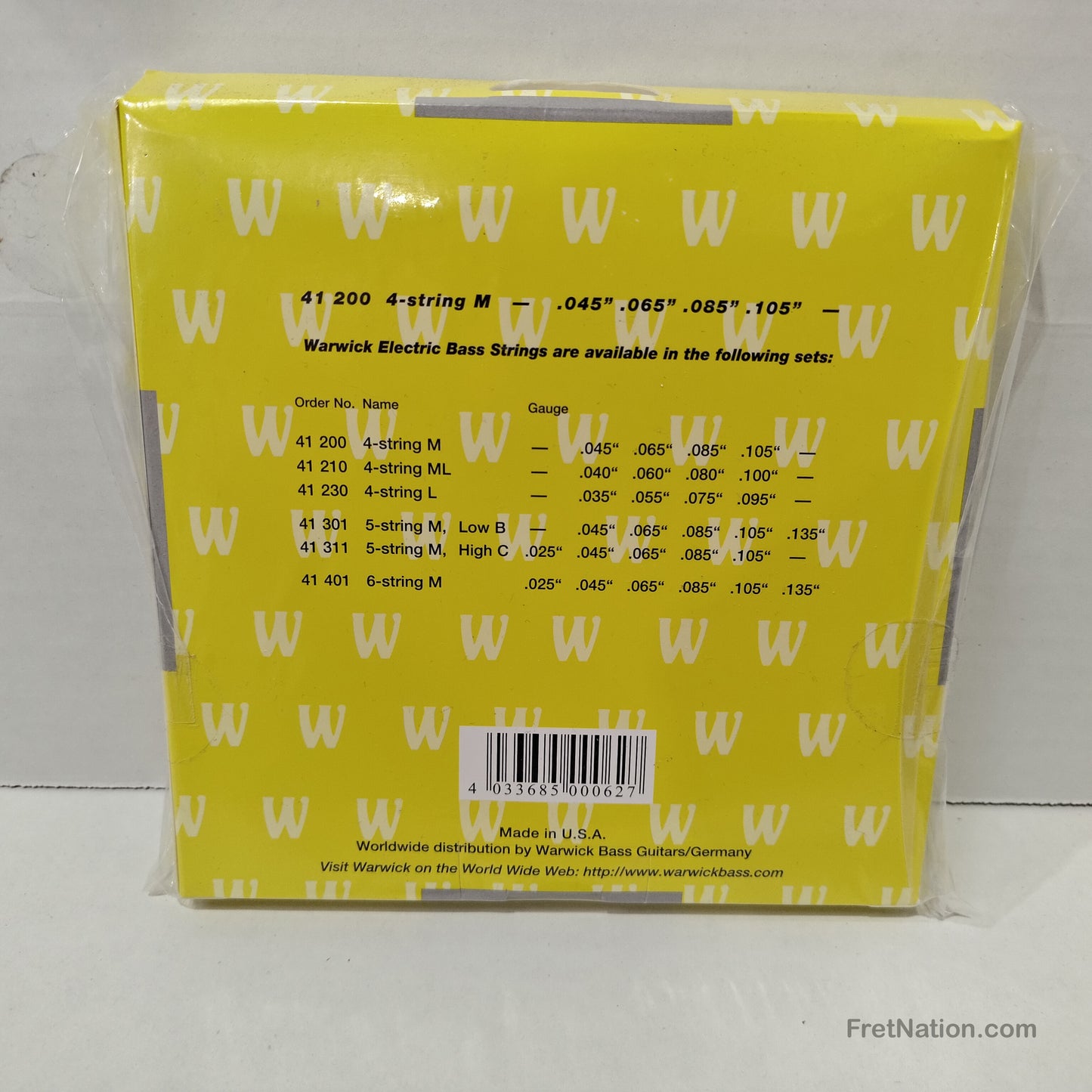 Fret Nation Warwick Yellow Label NPS 4-String Long Scale Bass Strings 45-105 - NEW OLD STOCK