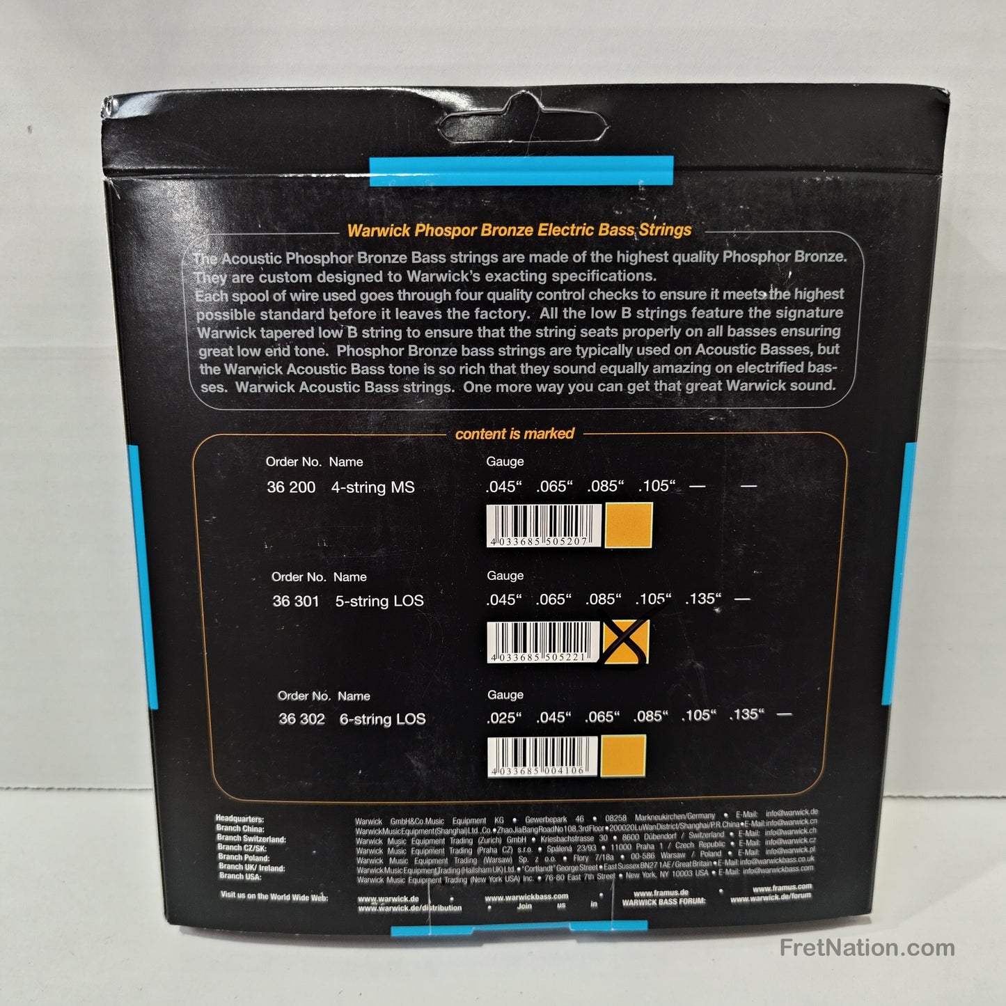 Fret Nation Warwick Phosphor Bronze Acoustic Bass Strings 5-String Set 45-135 - NEW OLD STOCK