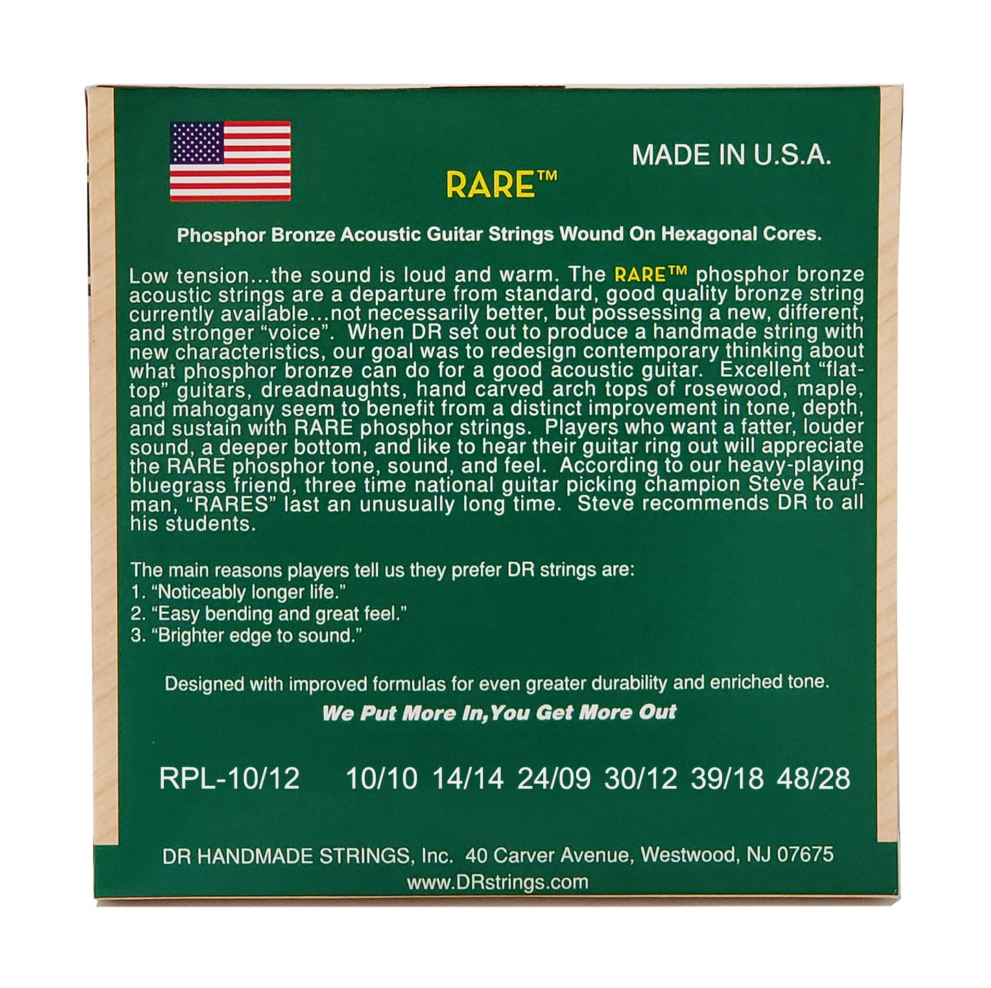DR Strings DR RARE Phosphor Bronze Acoustic Guitar String Set - 10-48 Light 12-String RPL-10/12