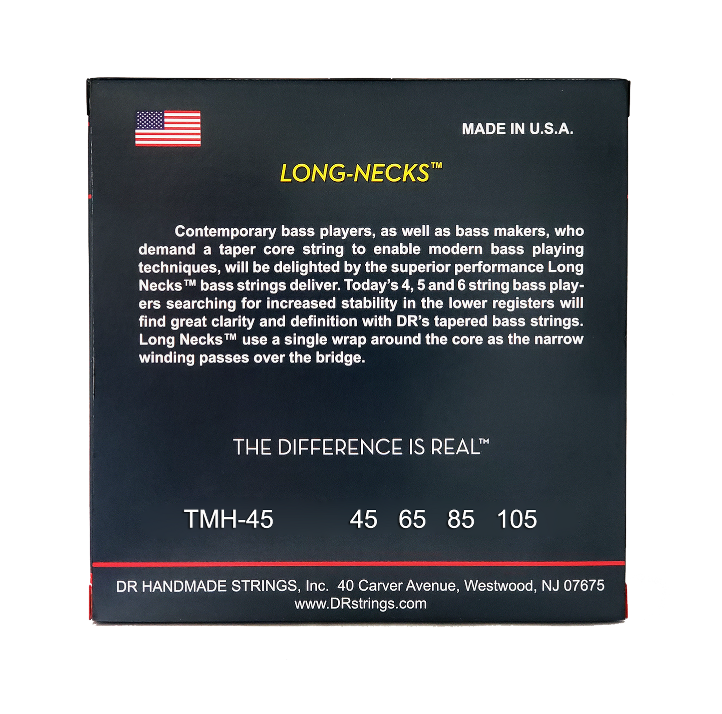 DR Strings DR Long Necks Stainless Steel Electric Bass Strings Long Scale Set - 4-String Tapered 45-105T Medium TMH-45