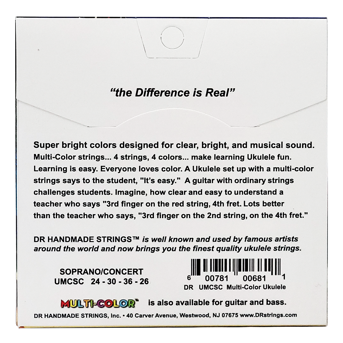 DR Strings DR MULTI-COLOR Nylon Ukulele String Set - 24-26 Soprano/Concert UMCSC