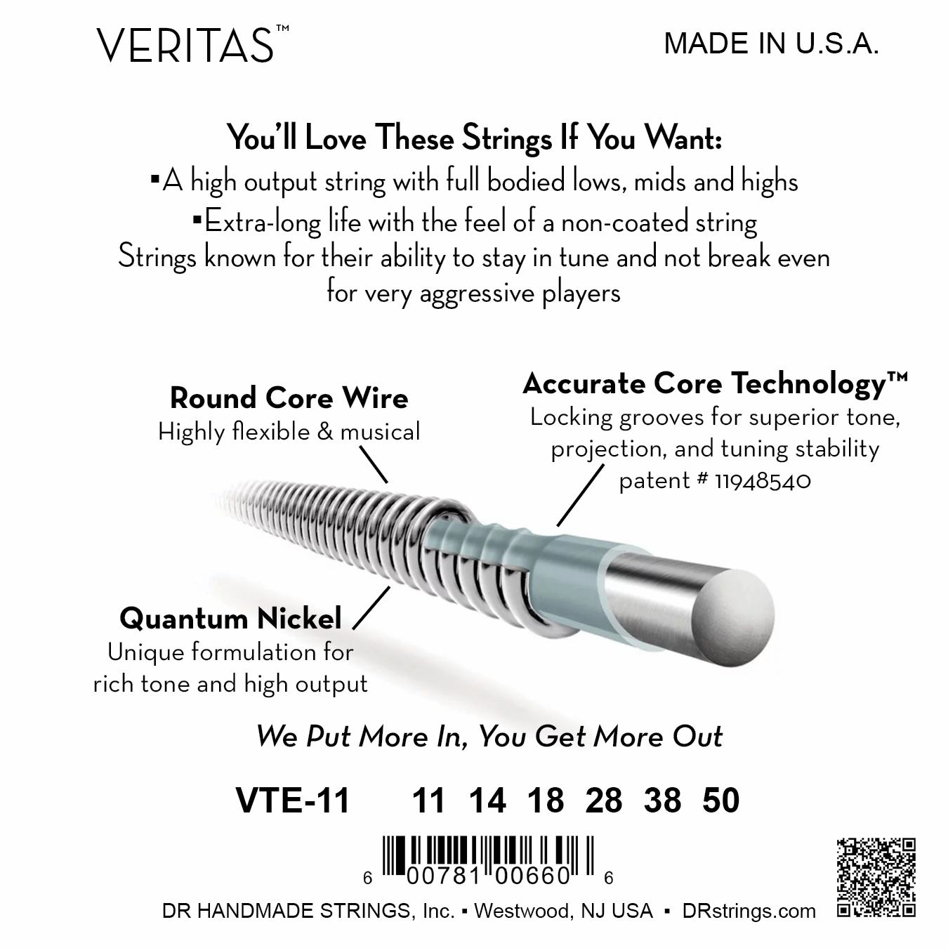 DR Strings DR Veritas Accurate Core Coated Electric Guitar String Set - 11-50 Heavy VTE-11