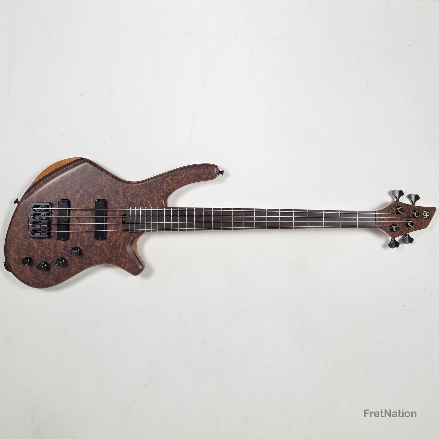 AC Guitars AC Guitars Recurve Custom 4/32 4-String Bass 32" Scale Redwood Burl 8.90lbs
