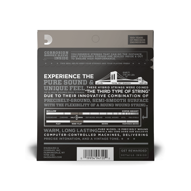 D'Addario D'Addario Half-Round Bass String Set Long Scale - 4-String 45-100 Regular Light ENR71