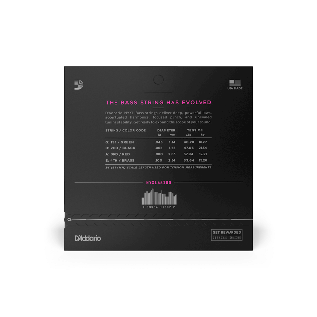 D'Addario D'Addario NYXL Nickel Wound Bass String Set Long Scale - 4-String 45-100 Regular Light NYXL45100