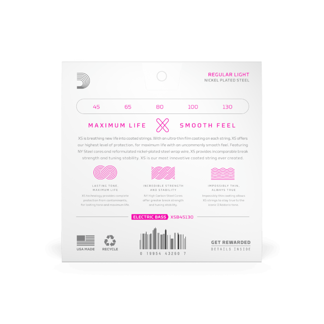 D'Addario D'Addario XS Coated Nickel Bass String Set Long Scale - 5-String 45-130 Regular Light XSB45130