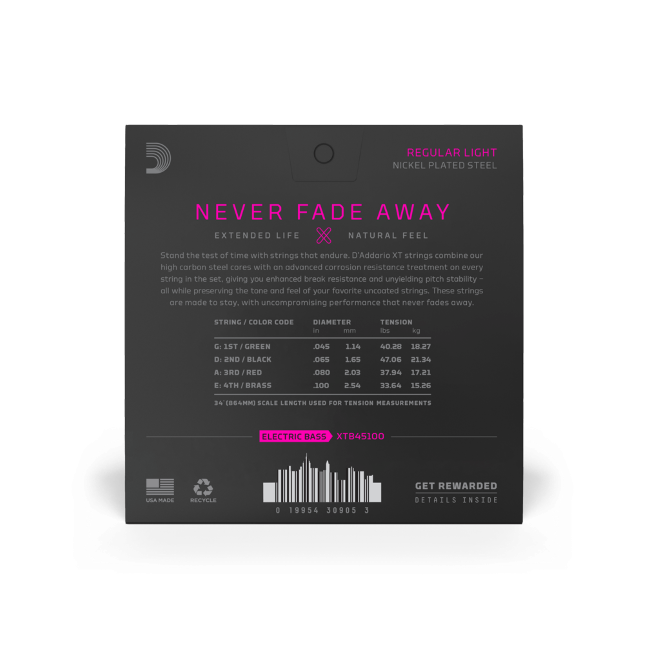 D'Addario D'Addario XT Nickel Bass String Set Long Scale - 4-String 45-100 Regular Light XTB45100
