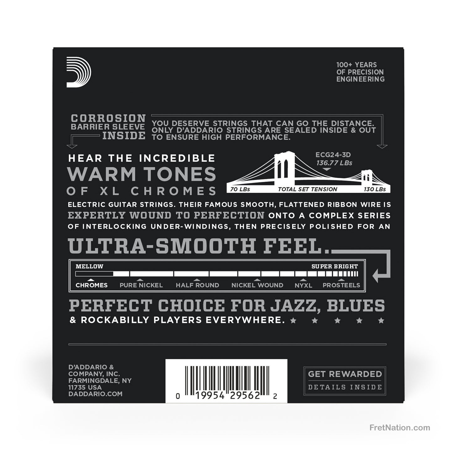 D'Addario D'Addario XL Chromes Flatwound Electric Guitar String 3-Pack - 6-String 11-50 Jazz Light ECG24-3D