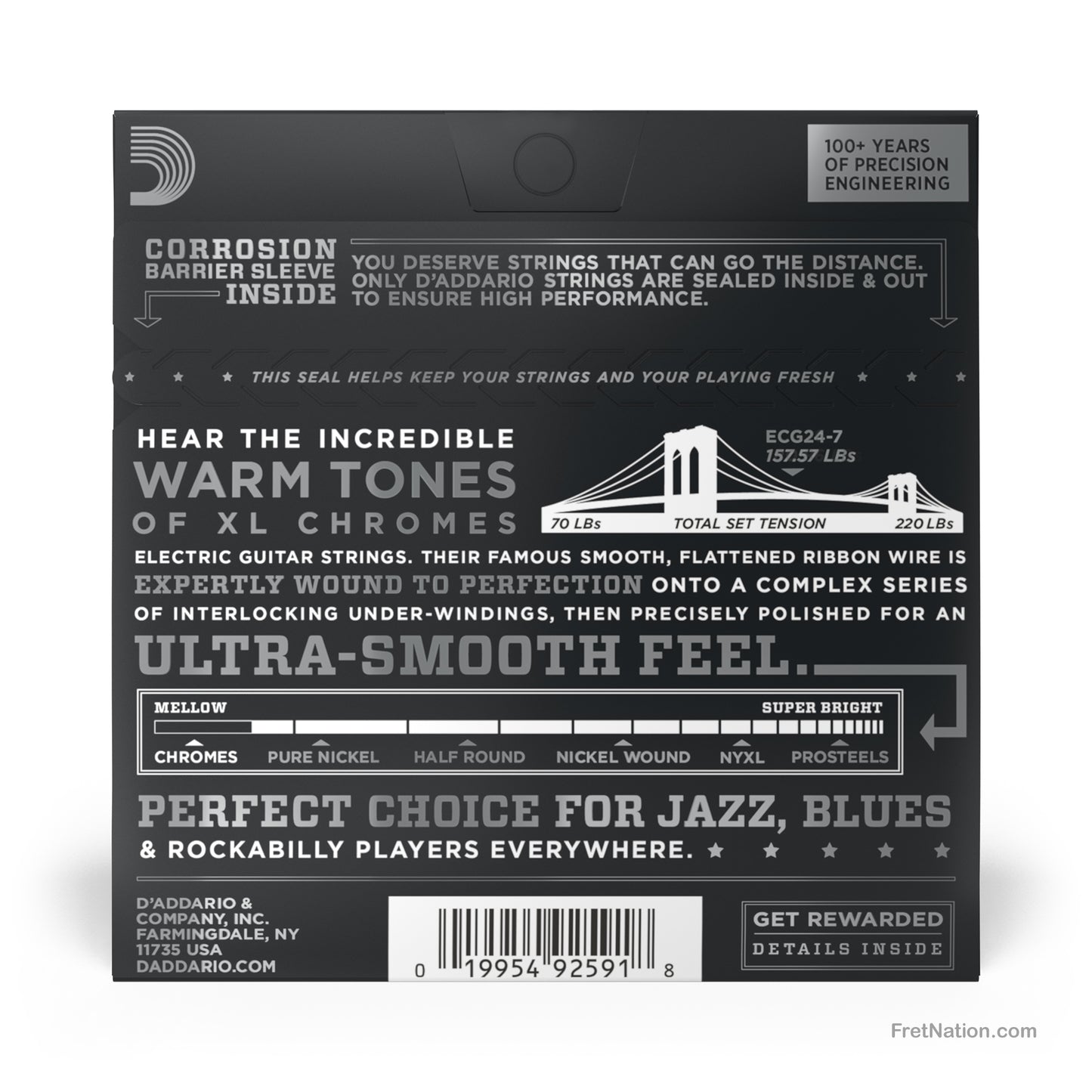 D'Addario D'Addario XL Chromes Flatwound Electric Guitar String Set - 7-String 11-65 Jazz Light ECG24-7