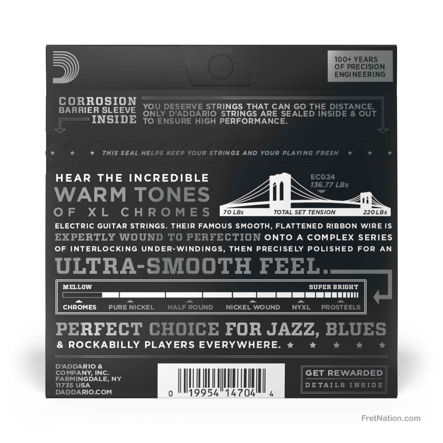 D'Addario D'Addario XL Chromes Flatwound Electric Guitar String Set - 6-String 11-50 Jazz Light ECG24