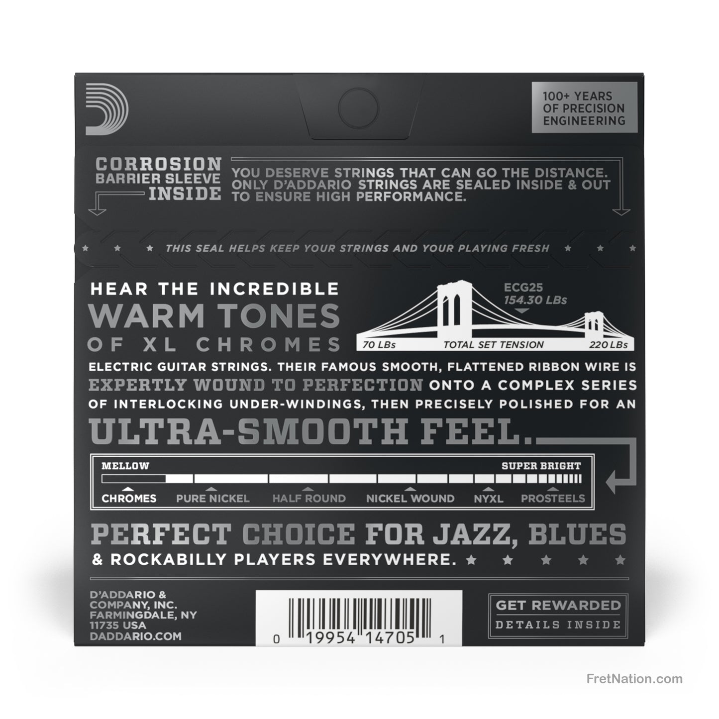 D'Addario D'Addario XL Chromes Flatwound Electric Guitar String Set - 6-String 12-52 Light ECG25