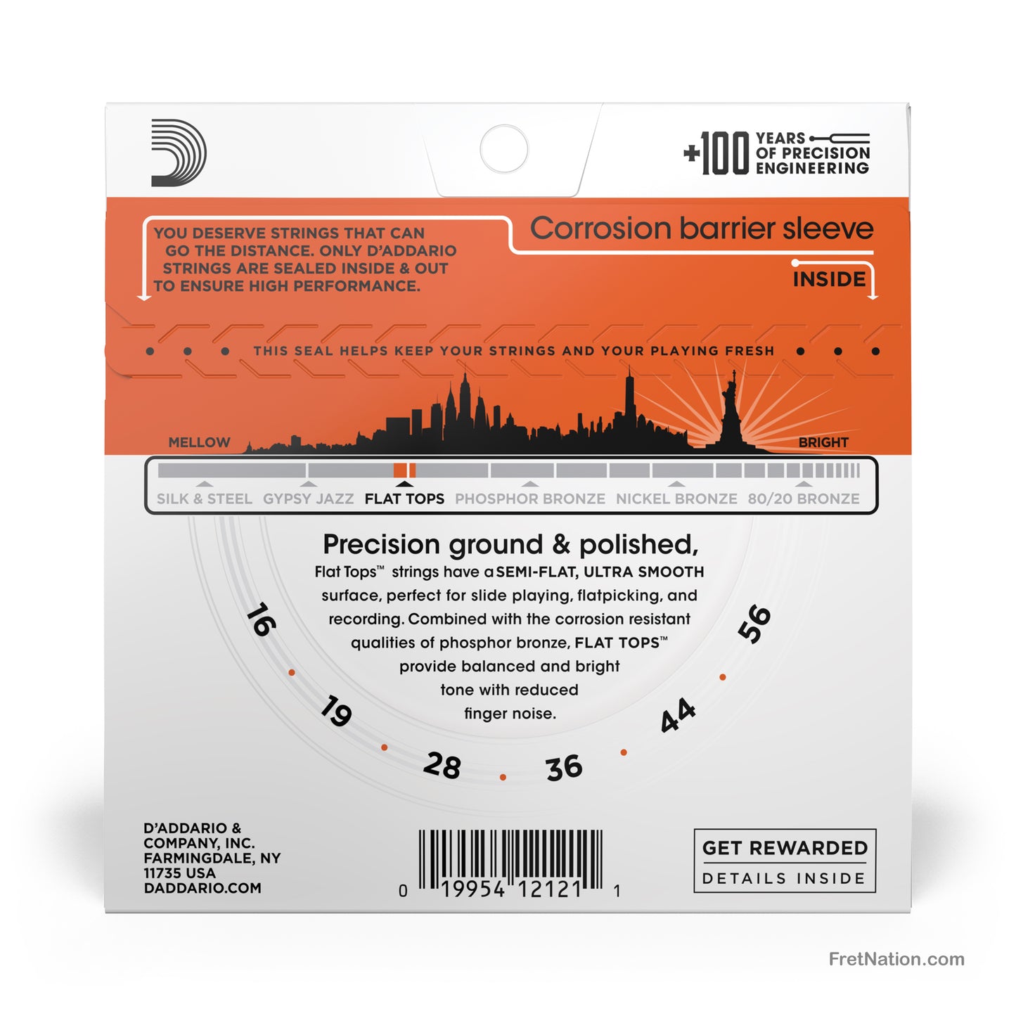 D'Addario D'Addario Flat Tops Phosphor Bronze Resophonic Guitar Strings - 6-String 16-56 Medium EFT13