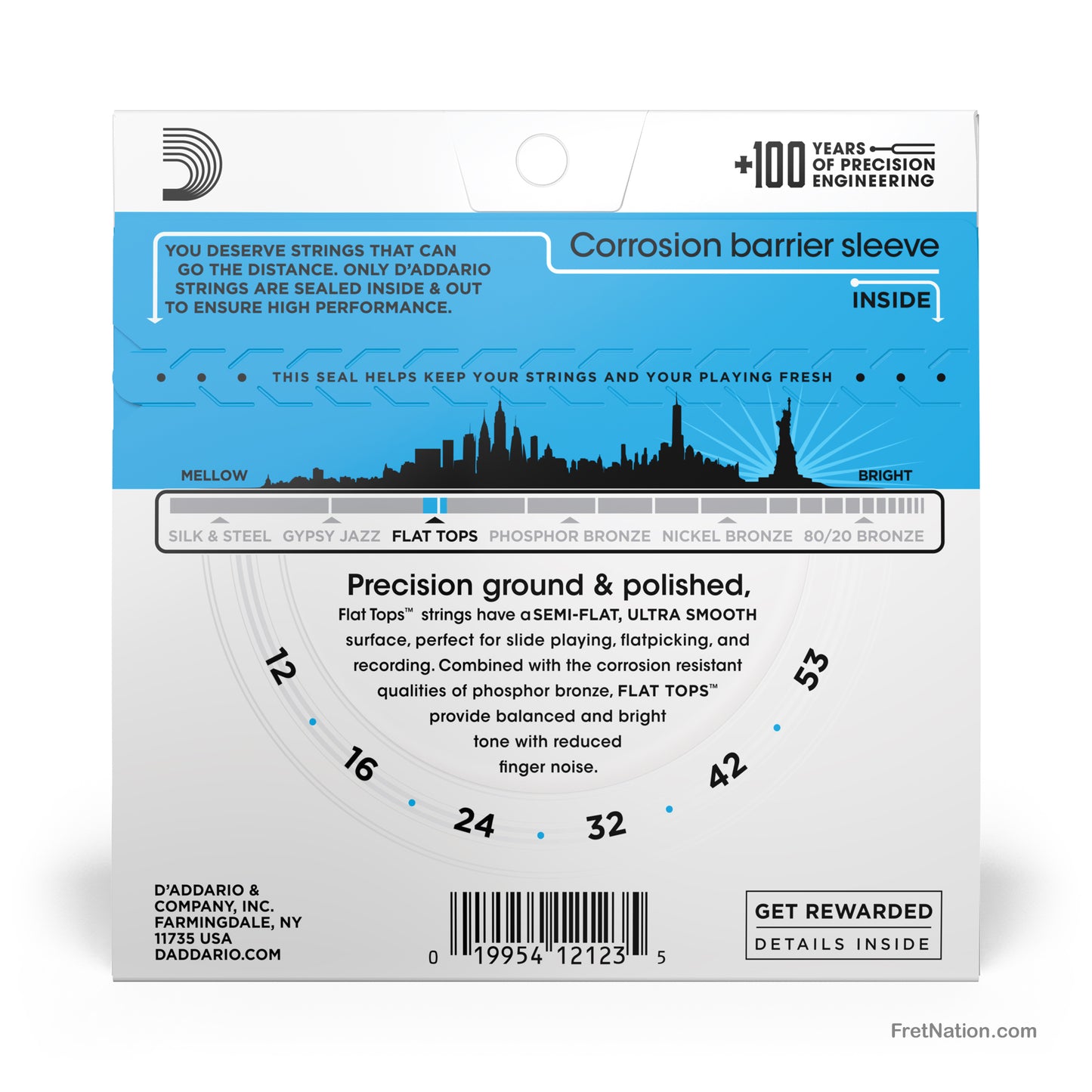 D'Addario D'Addario Flat Tops Phosphor Bronze Acoustic Guitar Strings - 6-String 12-53 Light EFT16