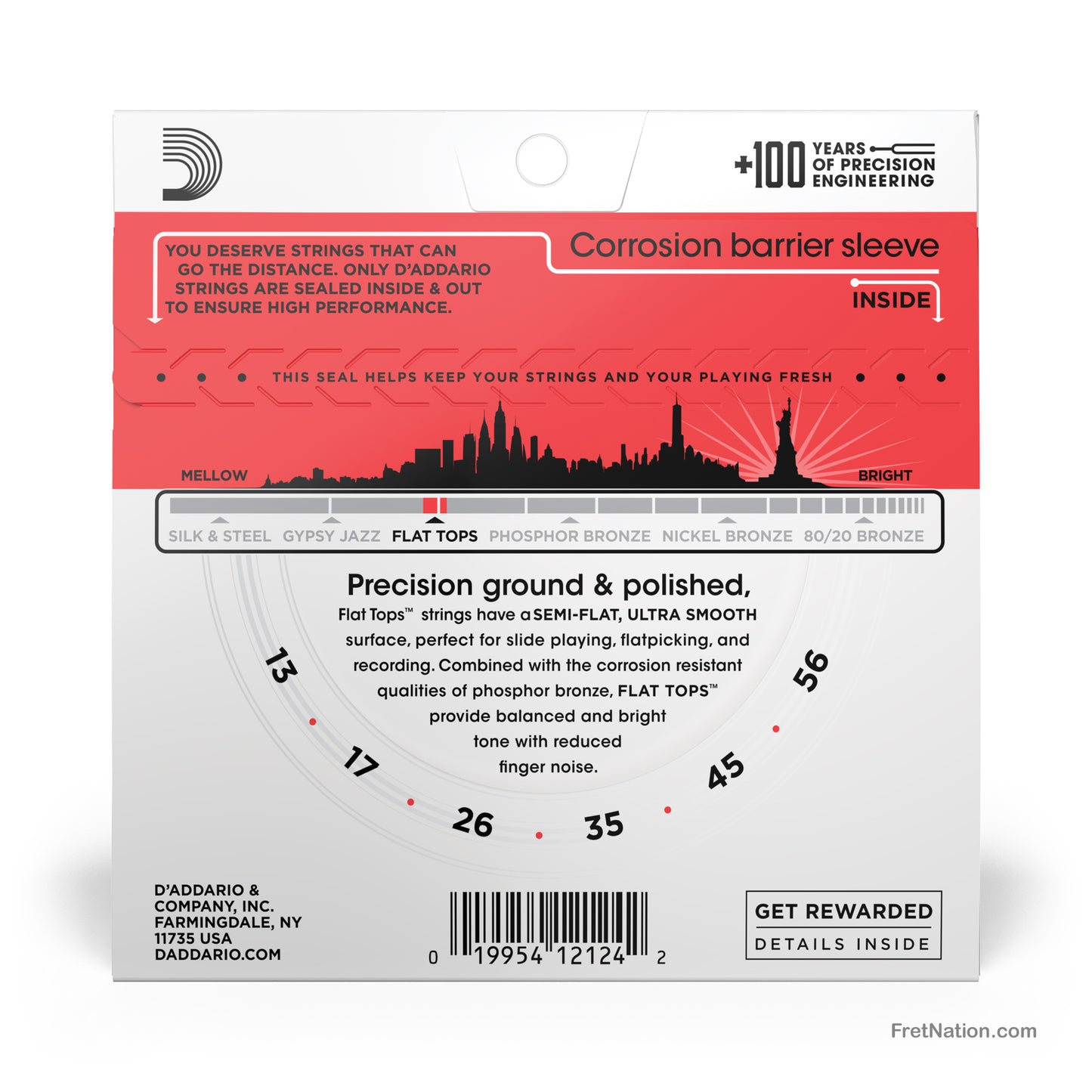 D'Addario D'Addario Flat Tops Phosphor Bronze Acoustic Guitar Strings - 6-String 13-56 Medium EFT17