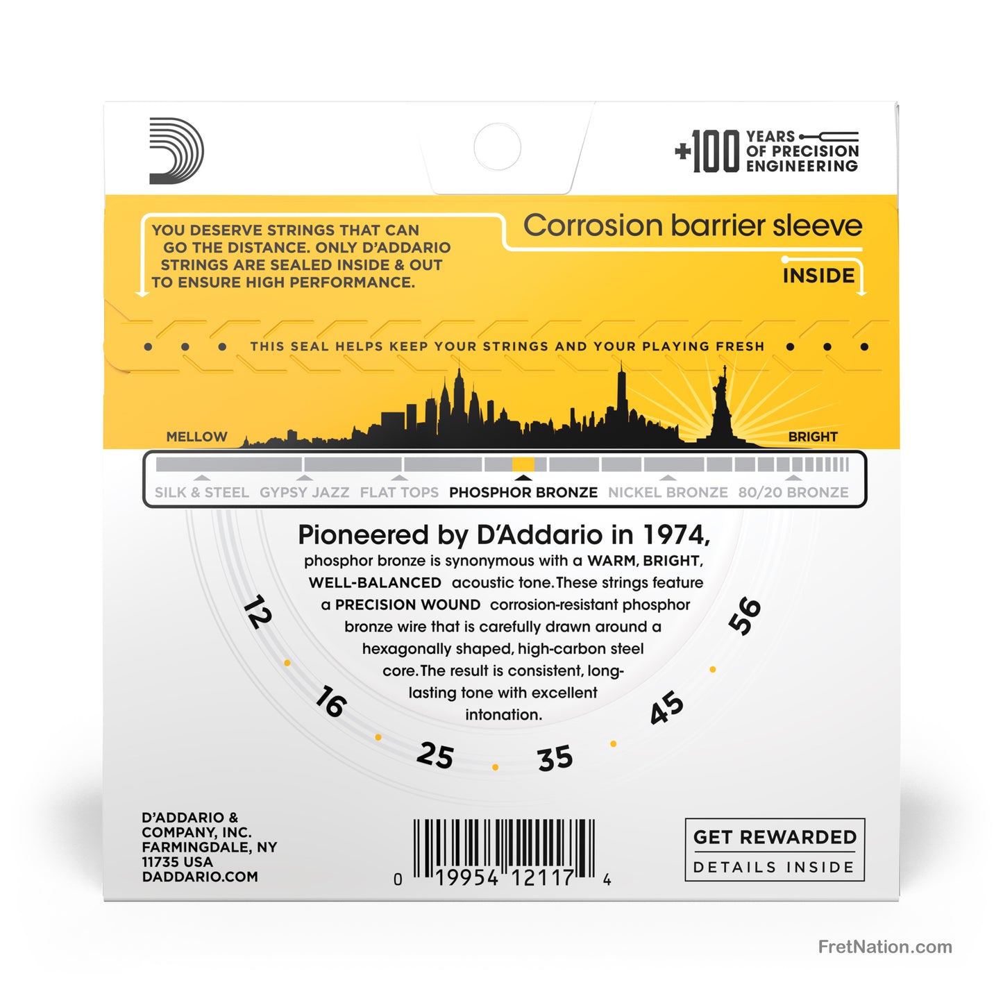 D'Addario D'Addario Phosphor Bronze Acoustic Guitar Strings - 6-String 12-56 Bluegrass EJ19