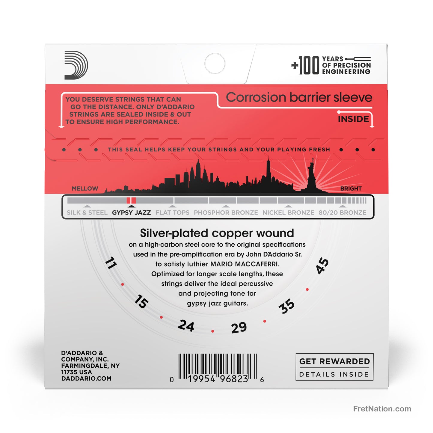 D'Addario D'Addario Gypsy Jazz Acoustic Guitar Strings - Loop End 6-String 11-45 Medium EJ84M