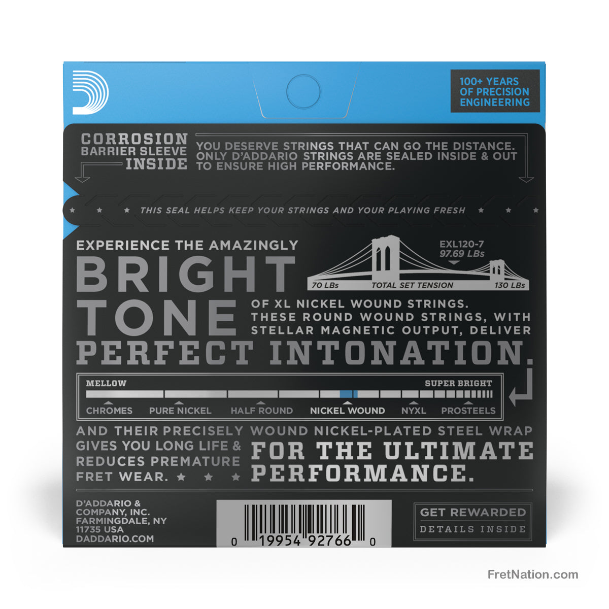 D'Addario D'Addario XL Nickel Electric Guitar String Set - 7-String 09-54 Super Light EXL120-7