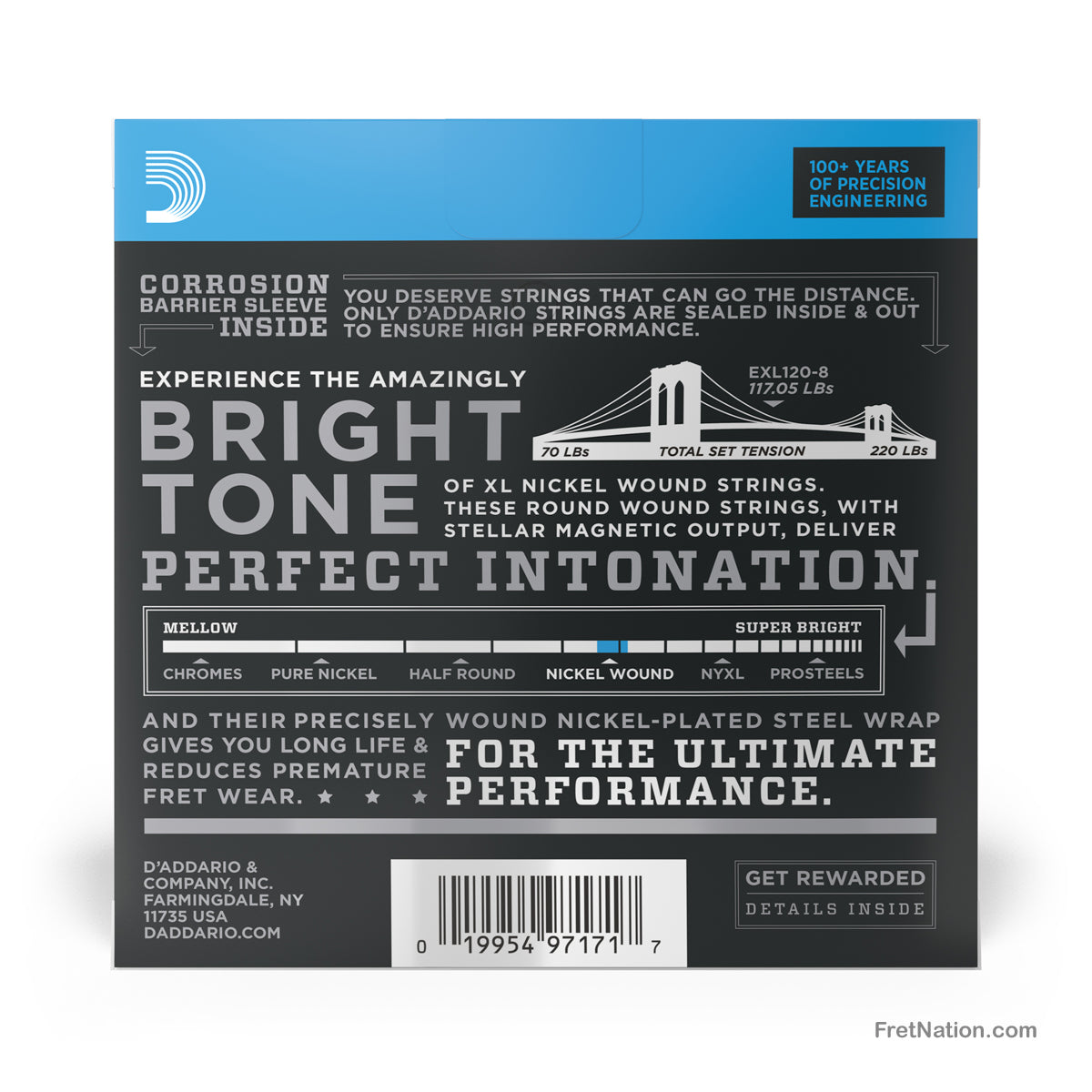 D'Addario D'Addario XL Nickel Electric Guitar String Set - 8-String 09-65 Super Light EXL120-8