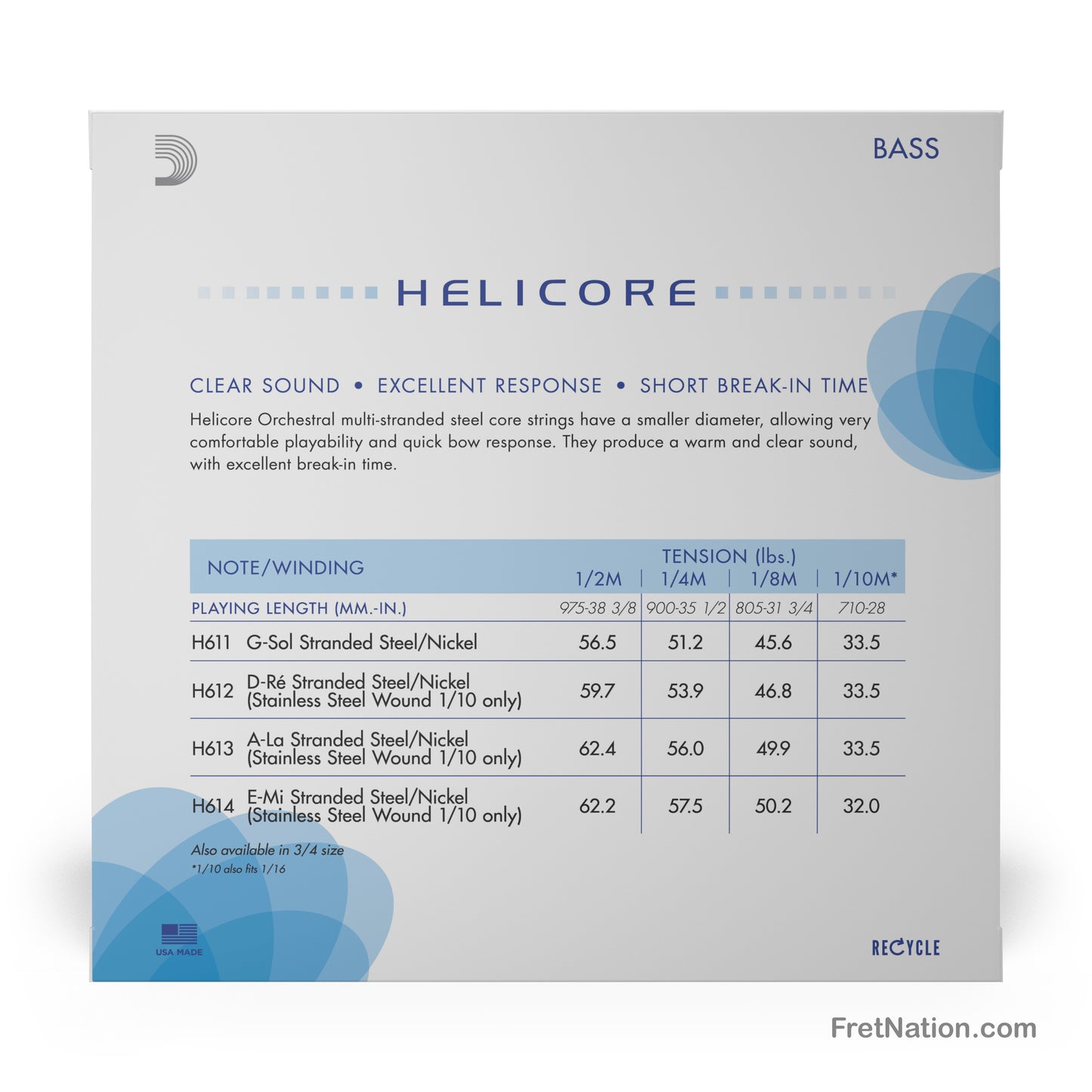 D'Addario D'Addario Helicore 1/4 Scale Orchestral Double Bass String Set - H610 1/4M Medium