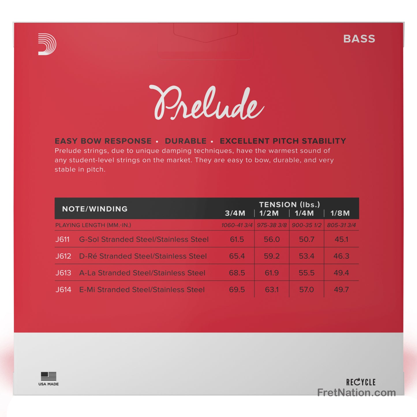 D'Addario D'Addario Prelude 1/2 Scale Double Bass String Set - J610 1/2M Medium