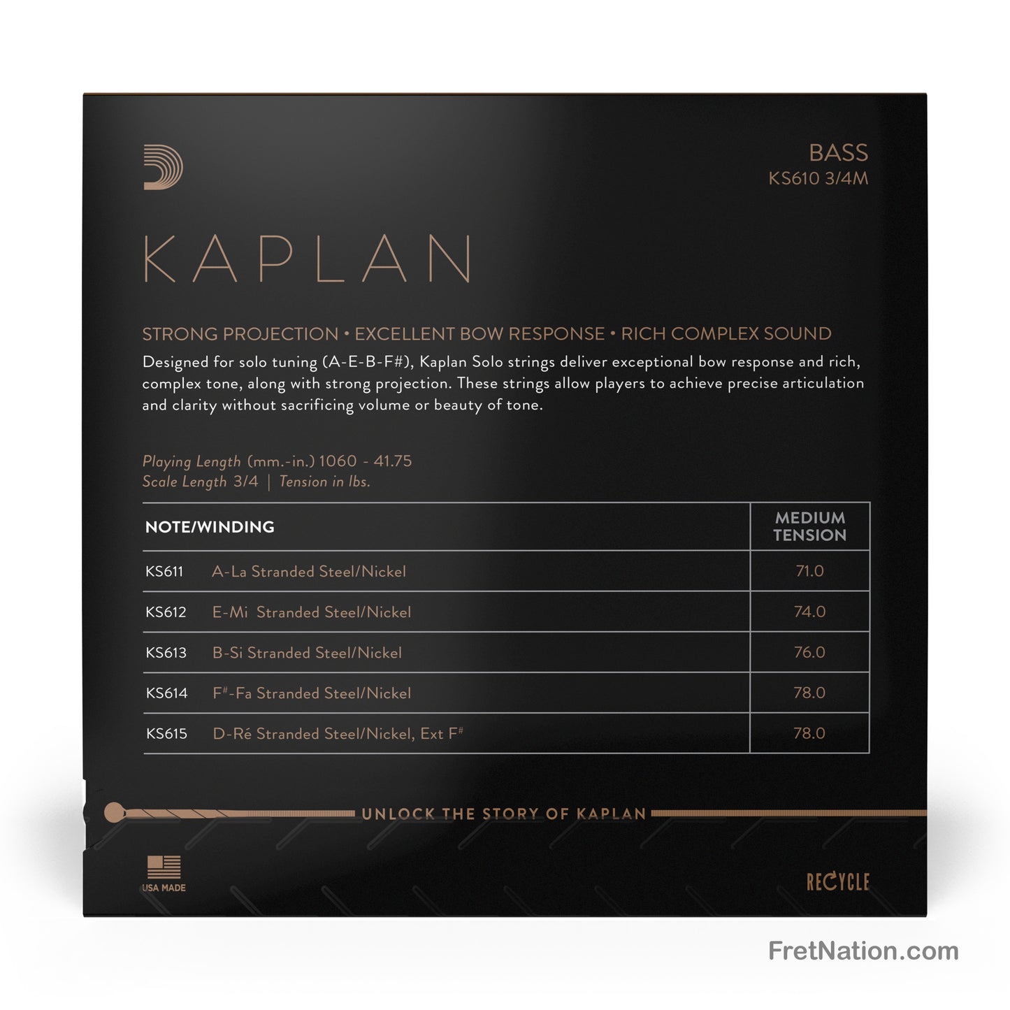 D'Addario D'Addario Kaplan 3/4 Scale Solo Double Bass String Set - KS610 3/4M Medium