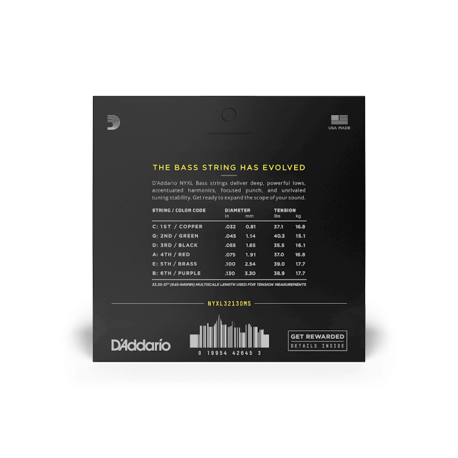 D'Addario D'Addario NYXL Nickel Wound Bass String Set Multi Scale - 6-String 32-130T NYXL32130MS