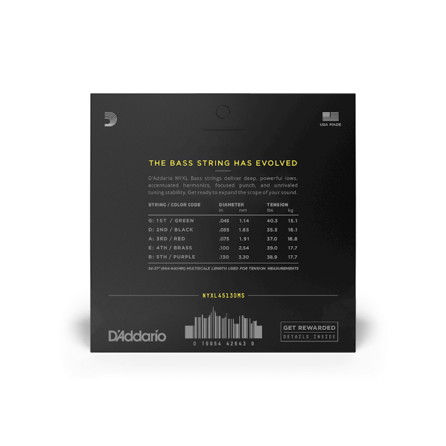 D'Addario D'Addario NYXL Nickel Wound Bass String Set Multi Scale - 5-String 45-130T NYXL45130MS