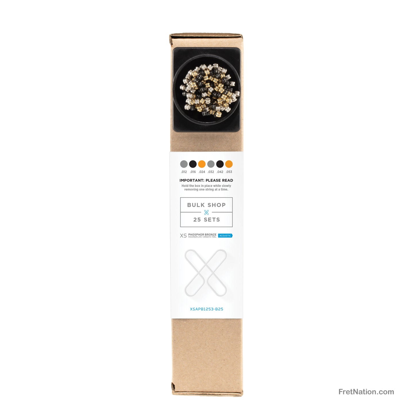 D'Addario D'Addario XS Coated Phosphor Bronze Acoustic Guitar Bulk 25-Pack - 6-String 12-53 Light XSAPB1253-B25