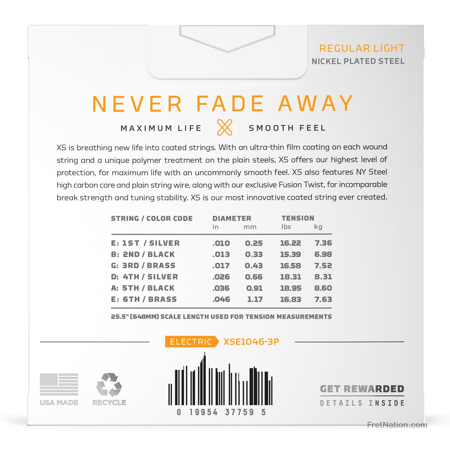 D'Addario D'Addario XS Coated Nickel Guitar String 3-Pack - 6-String 10-46 Light XSE1046-3P