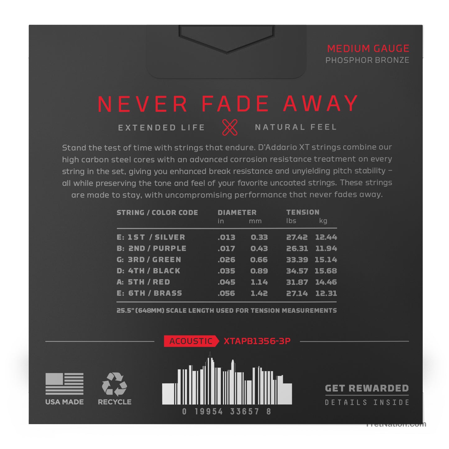 D'Addario D'Addario XT Coated Phosphor Bronze Acoustic Guitar 3-Pack - 6-String 13-56 Medium XTAPB1356-3P