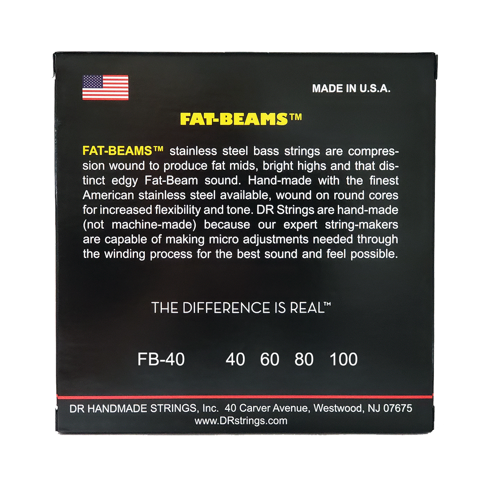 DR Strings DR Fat-Beam Stainless Steel Electric Bass Strings Long Scale Set - 4-String 40-100 FB-40