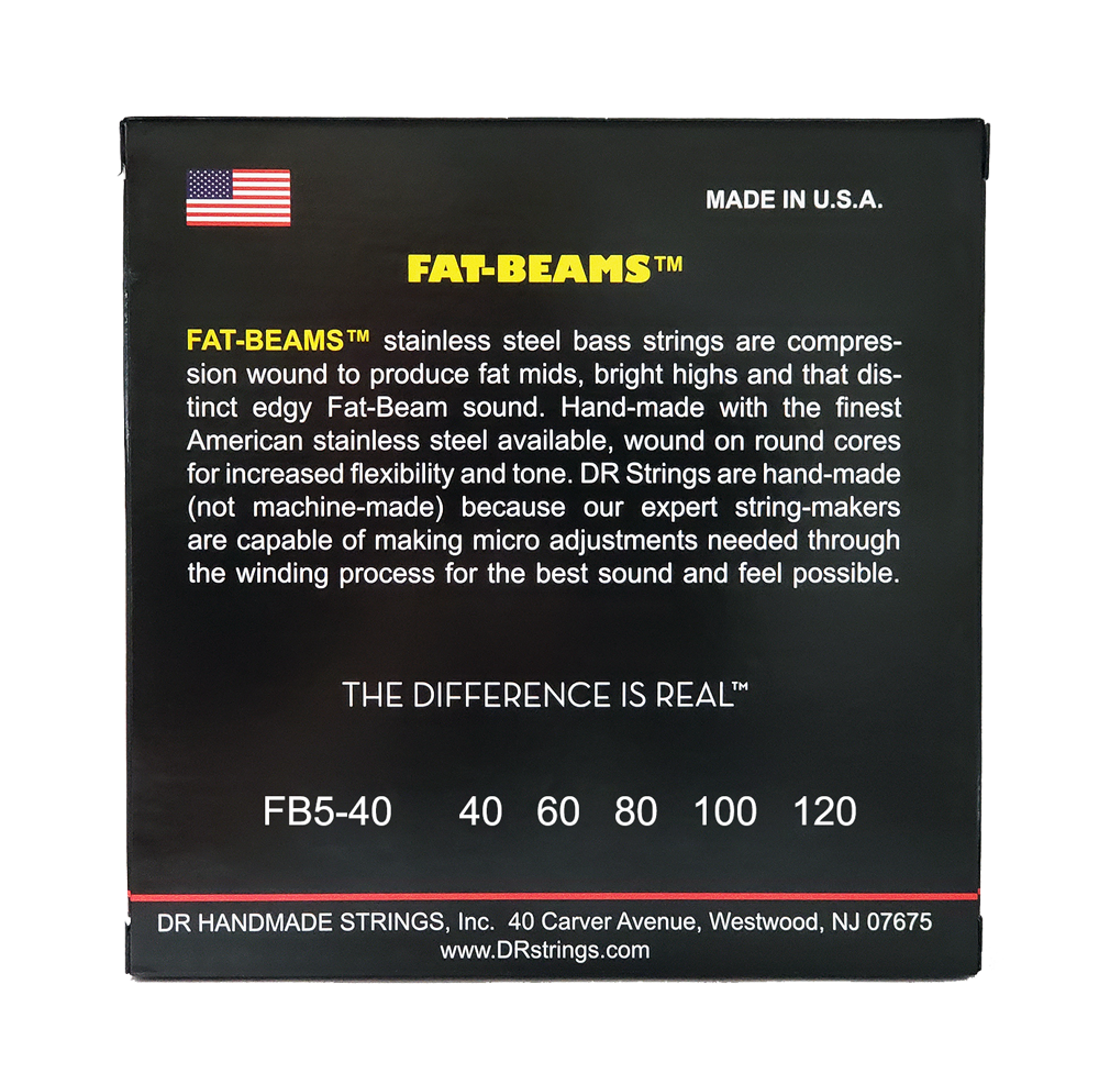 DR Strings DR Fat-Beam Stainless Steel Electric Bass Strings Long Scale Set - 5-String 40-120 FB5-40