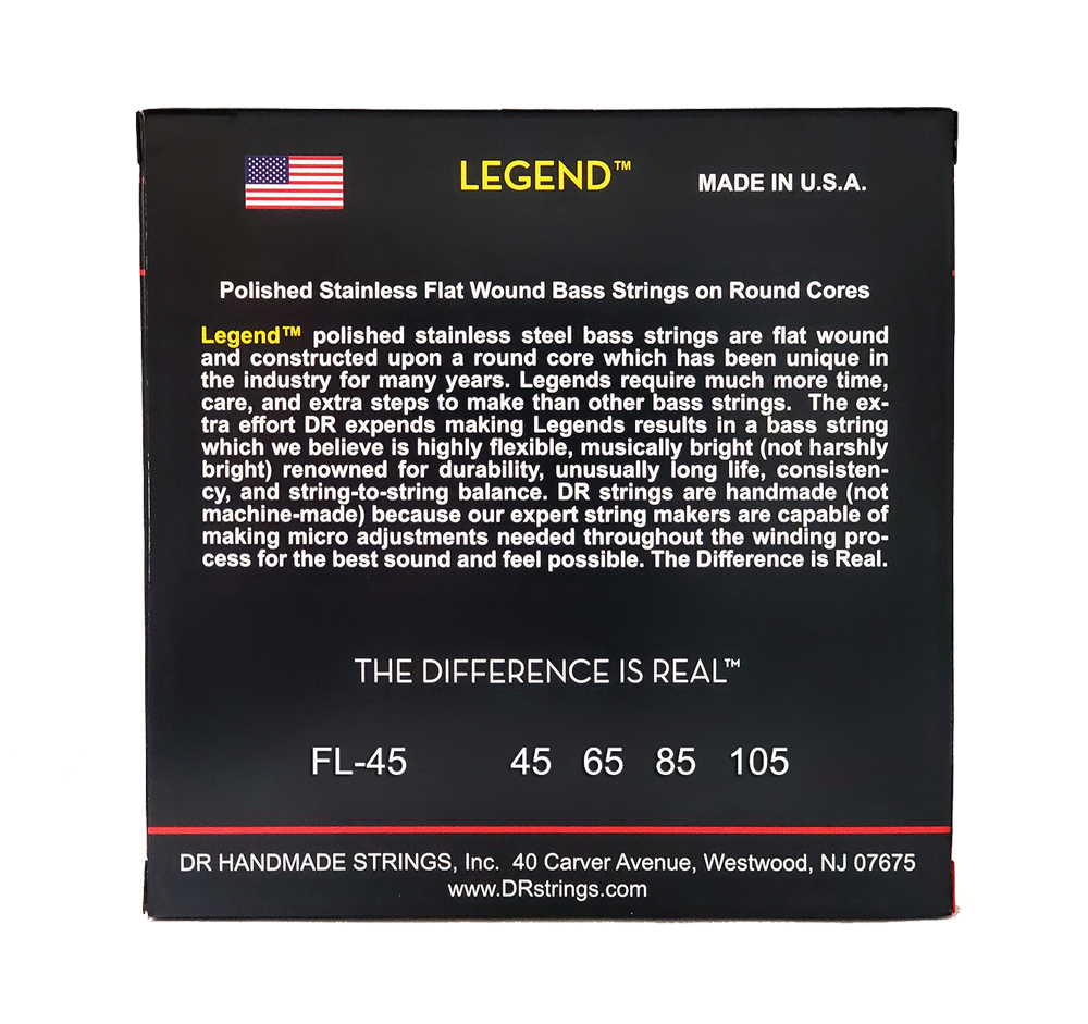 DR Strings DR Legend Flatwound Bass Strings Long Scale Set - 4-String 45-105 FL-45