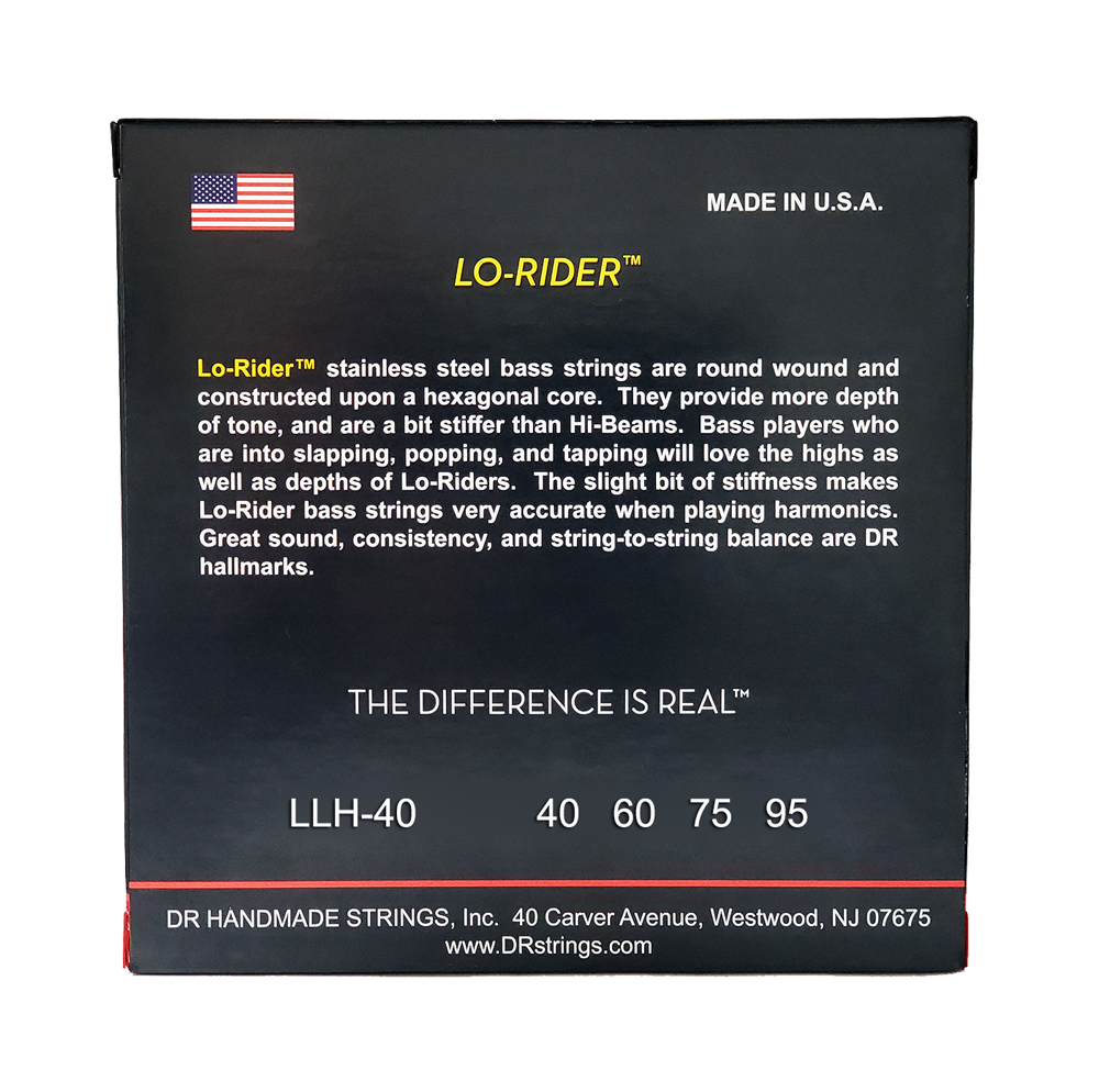 DR Strings DR Lo-Rider Stainless Steel Electric Bass Strings Long Scale Set - 4-String 40-095 Light-Light LLH-40