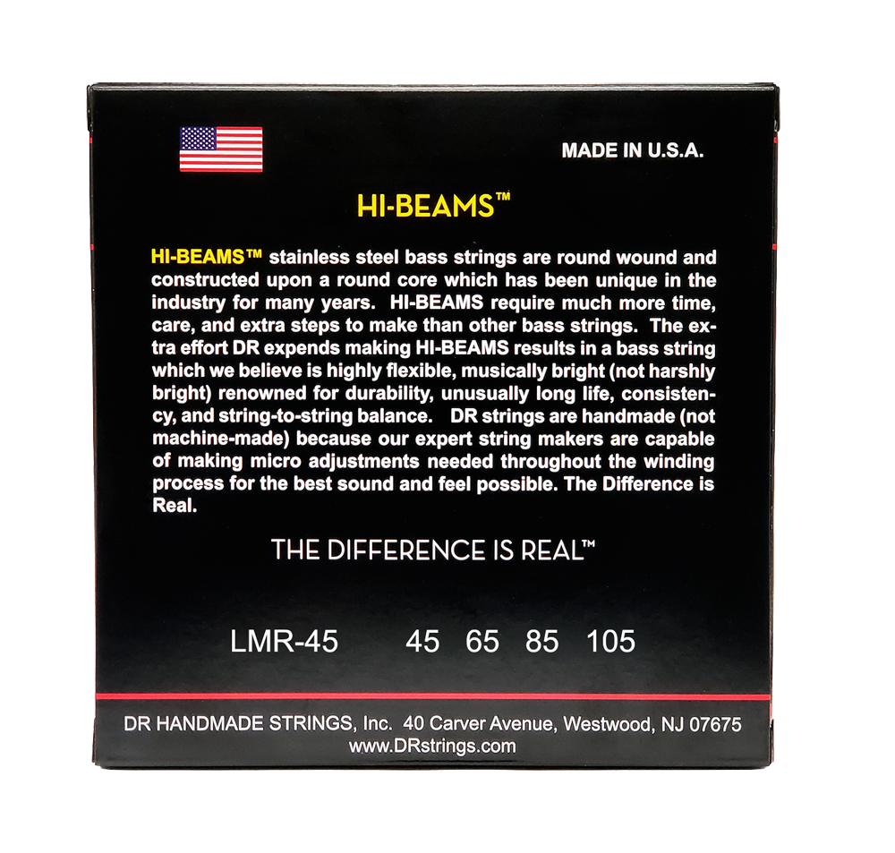 DR Strings DR Hi-Beam Stainless Steel Electric Bass Strings Super Long Scale Set - 4-String 45-105 Medium LMR-45