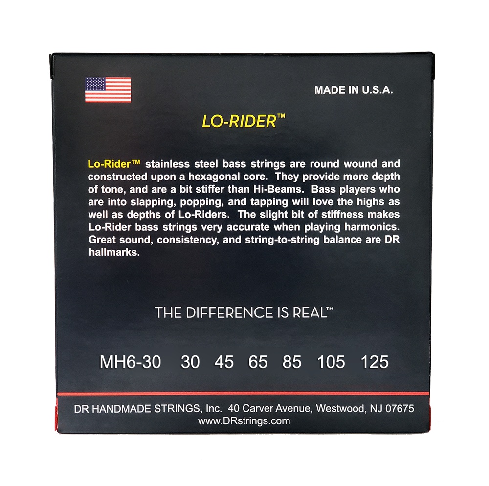 DR Strings DR Lo-Rider Stainless Steel Electric Bass Strings Long Scale Set - 6-String 30-125 Medium MH6-30