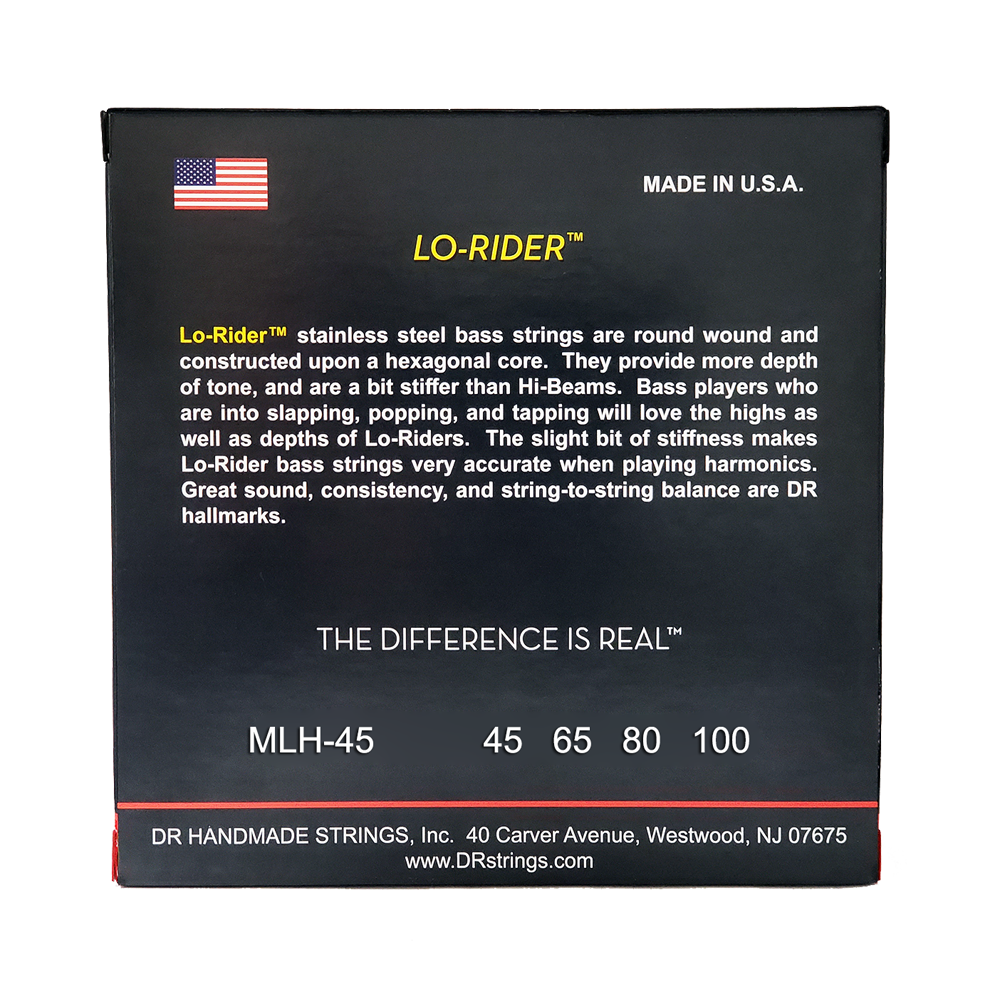 DR Strings DR Lo-Rider Stainless Steel Electric Bass Strings Long Scale Set - 4-String 45-100 Medium-Light MLH-45
