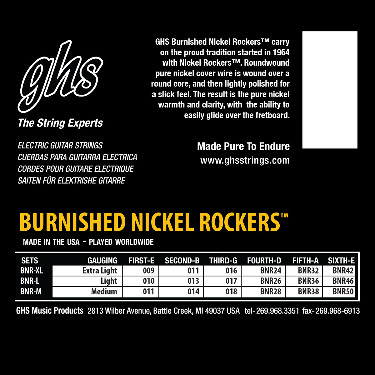 GHS Strings GHS Burnished Nickel Rockers Electric Guitar String Set - 11-50 Medium BNR-M