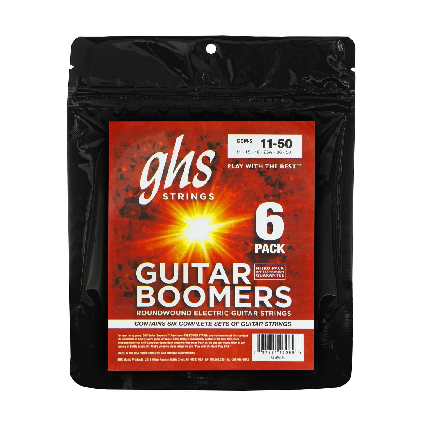 GHS Strings GHS Boomers Electric Guitar String Multi-Packs Set - 11-50 Medium GBM-5