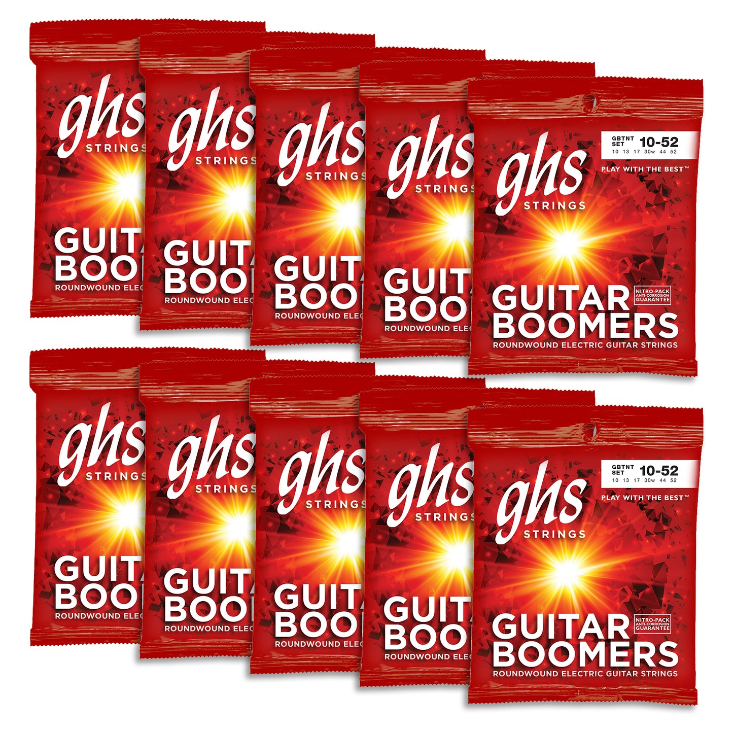 GHS Strings GHS Boomers Electric Guitar String Set 10 Pack - 10-52 Thin/Thick GBTNT-10
