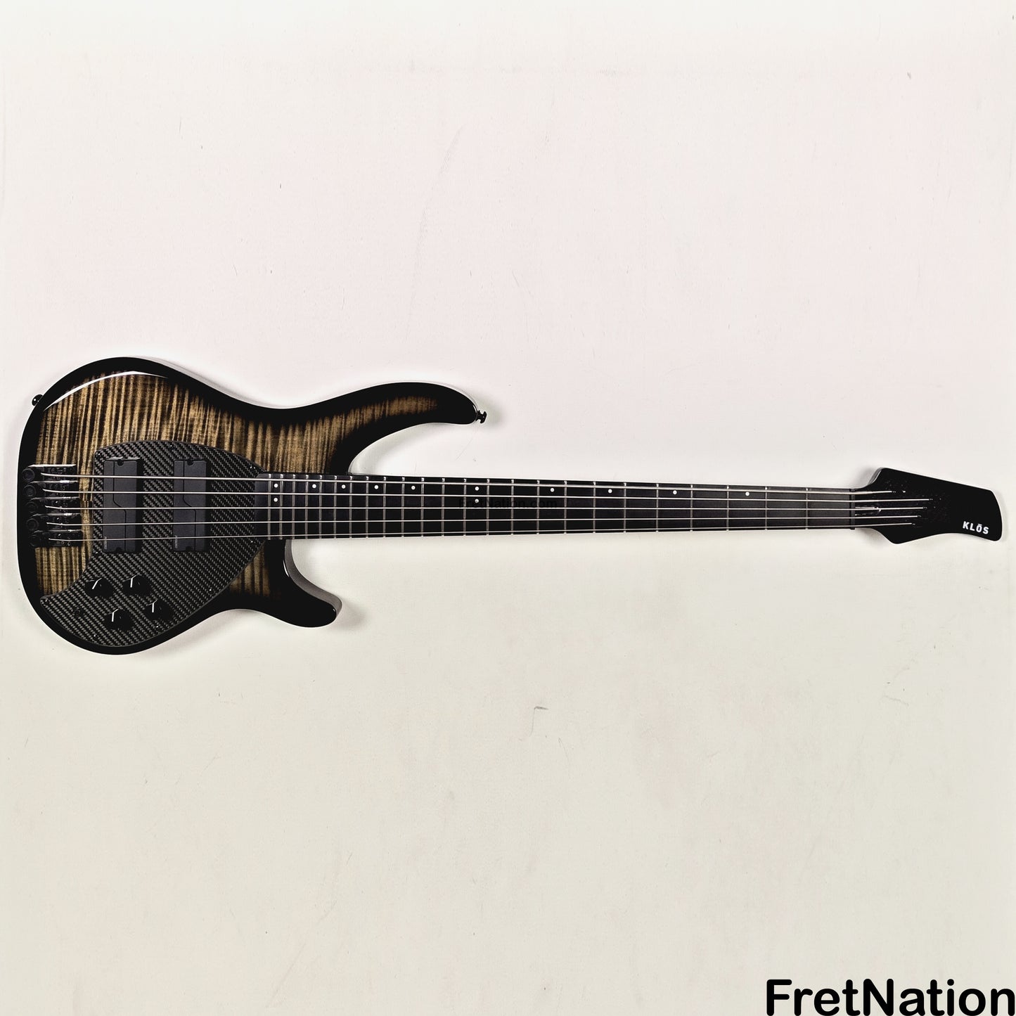 KLOS Guitars KLOS Apollo V Custom Headless 5-String Bass Black Flame Fishman Fluence 8.90lbs