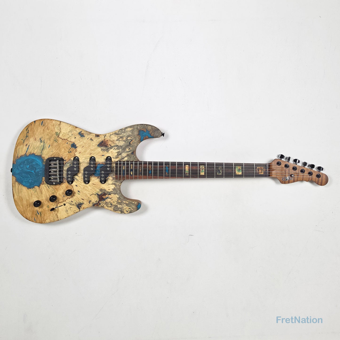Fret Nation G&L Custom Shop Comanche Electric Guitar Blue Resin Buckeye Burl - 7.34lbs CS2506003 - Pre-Owned