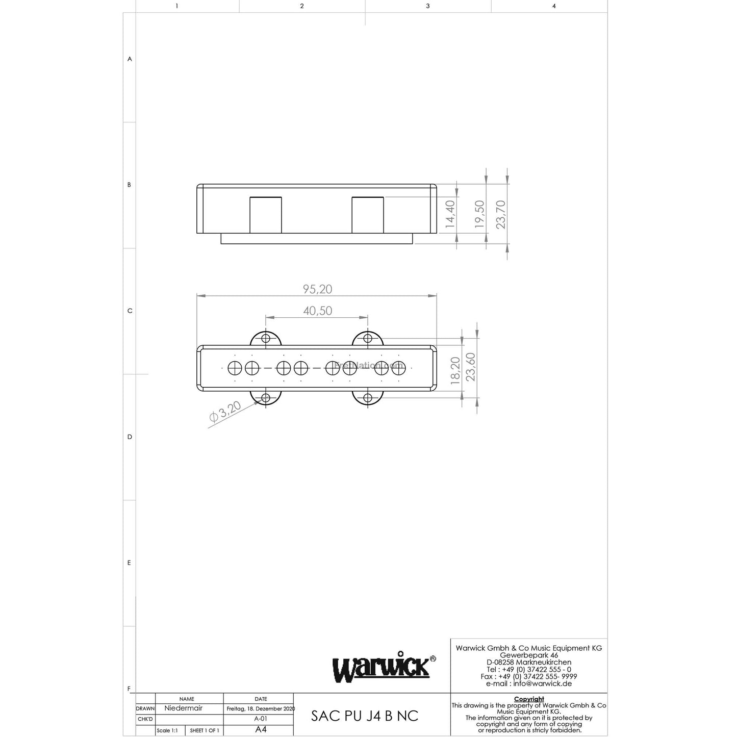 Sadowsky Sadowsky 4-String J Pickup Bridge - Alnico V/III Split Coil J - SAC PU J4 B NC