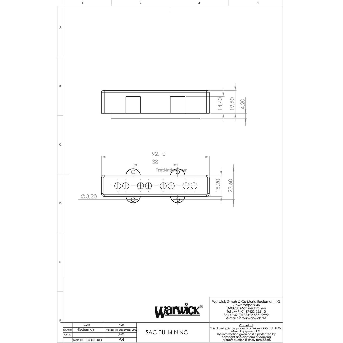 Sadowsky Sadowsky 4-String J Pickup Neck - Alnico V/III Split Coil J - SAC PU J4 N NC