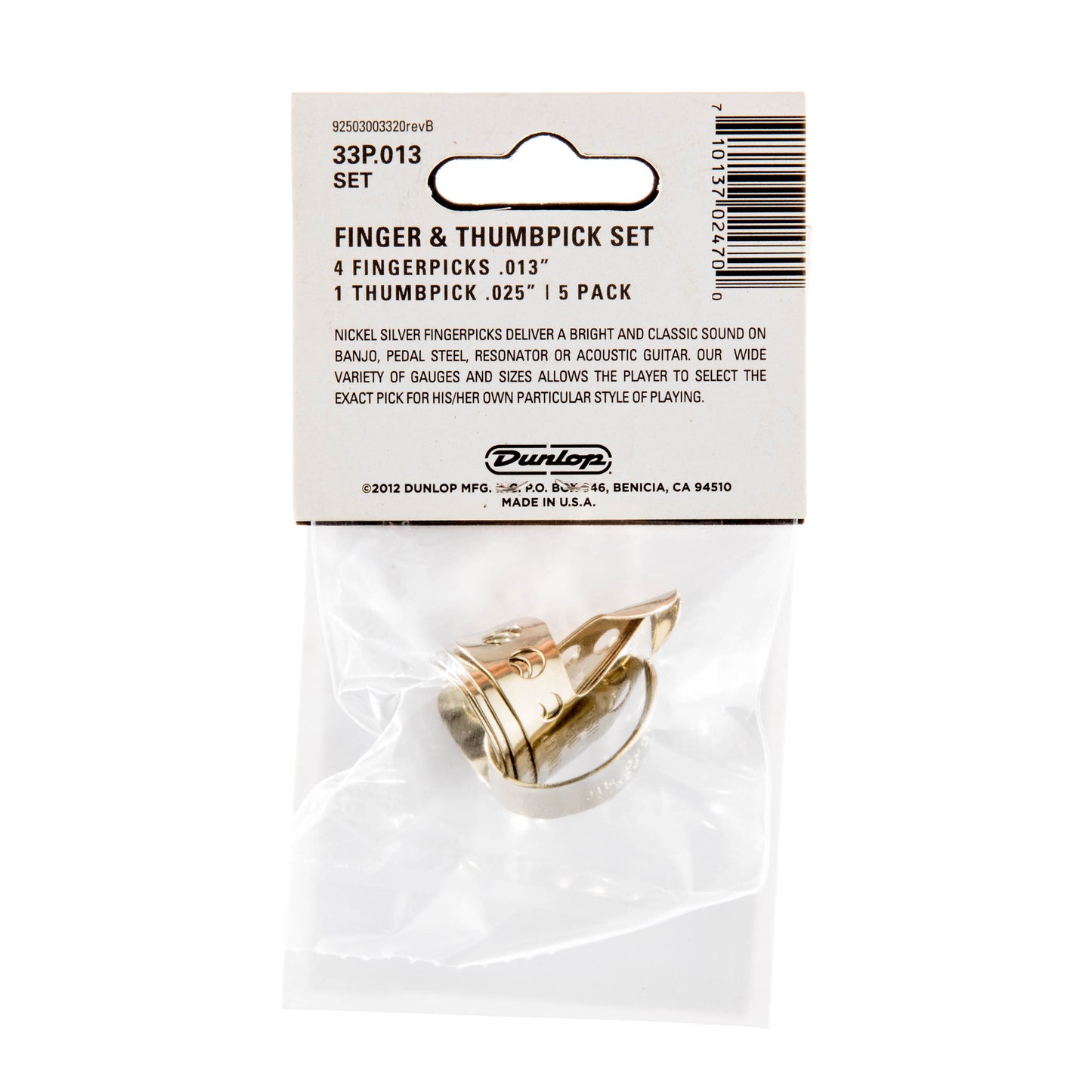 Jim Dunlop DUNLOP NICKEL SILVER FINGER & THUMBPICKS .013" GUITAR PICK PLAYER'S PACK 05-PACK - 33P013